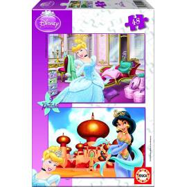 2 DISNEY Princess-puzzels van 48 stukjes - Assepoester en Jasmijn 