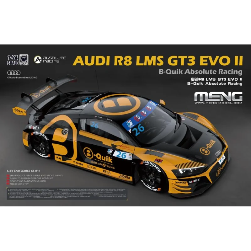 MENG MODEL: 1/24; AUDI R8 LMS GT3 EVO II B-Quik Absolute Racing Schaalmodel 