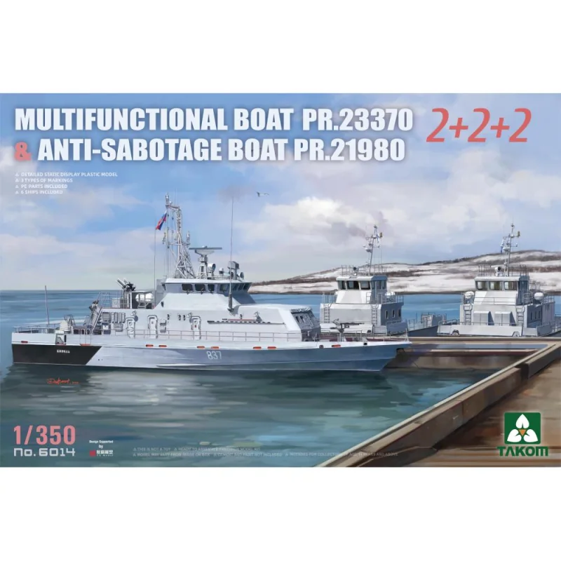 TAKOM MODEL: 1/350; MULTIFUNCTIONAL BOAT PR.23370 & ANTI-SABOTTAGE BOAT PR.21980 2+2+2 Schaalmodel 