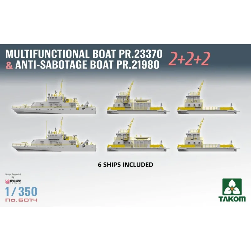 TAKOM MODEL: 1/350; MULTIFUNCTIONAL BOAT PR.23370 & ANTI-SABOTTAGE BOAT PR.21980 2+2+2 Takom