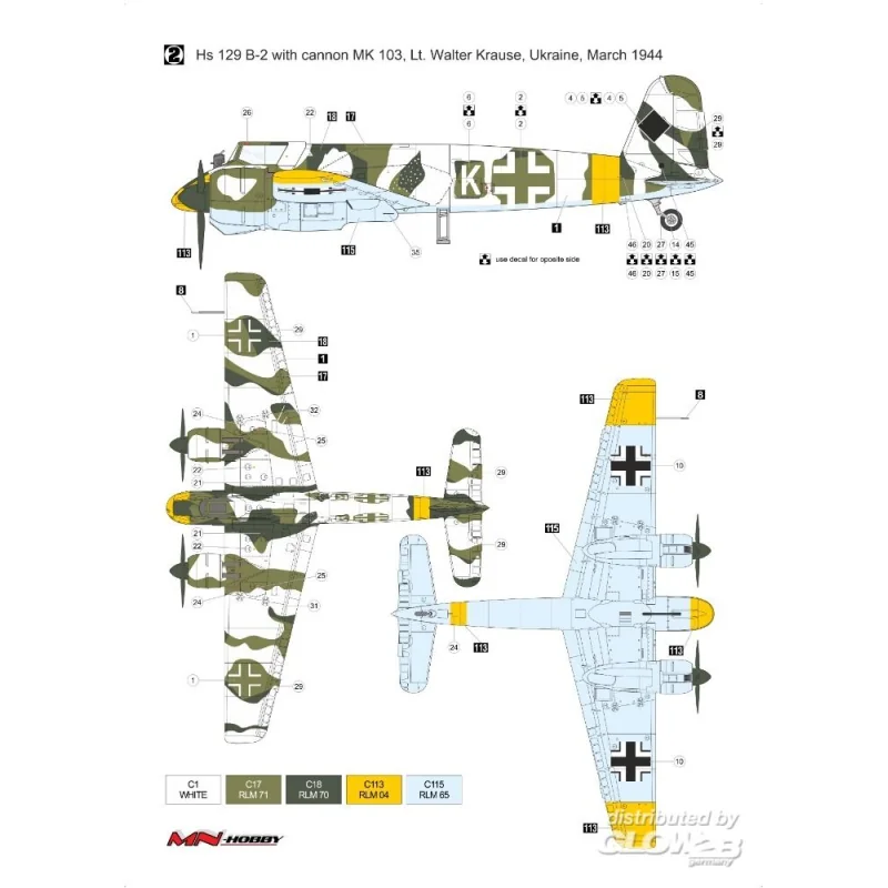 Henschel Hs-129B-2 with cannon MK 101 & MK103 Modelvliegtuigen