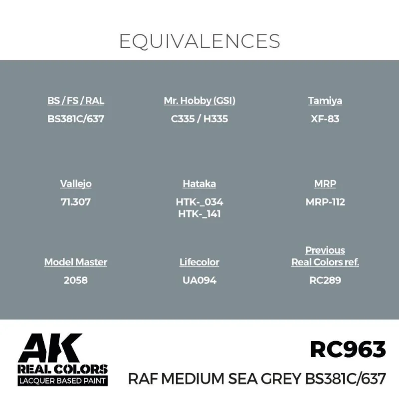 AK INTERACTIVE: Real Colors RAF Medium Sea Grey BS381C/637 17 ml. AK Interactive