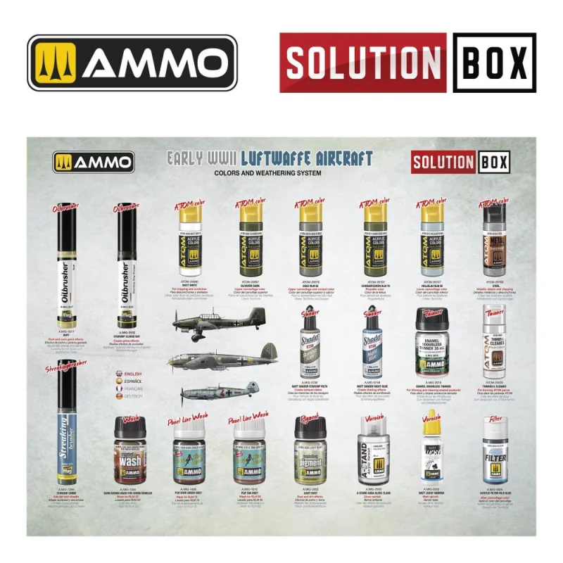 AMMO OF MIG: SOLUTION BOX 25 – Early WWII Luftwaffe Aircraft - Colors and Weathering System AMMO - MIG JIMENEZ