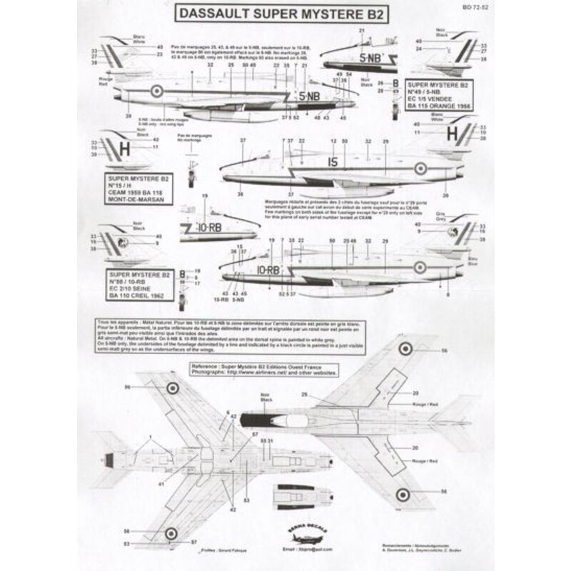 Dassault Super Mystere B2 Part 1 : N 49 5-NB ′Vendee′, N 88 10-RB ′Seine′, & N 15 H CEAM ref