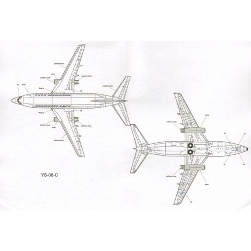 Braathens SAFE Boeing 737-200 LN-SUZ with VASP cheatline and YS-08-C in TACA colours. Includes cockpit windows for both Airfix a