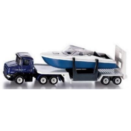Low loader with Boat 1:87 Miniaturen vrachtwagens