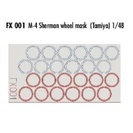 Sherman M4 wheel masks (designed to be assembled with model kits from Tamiya) (made from yellow Kabuki tape produced in Japan)