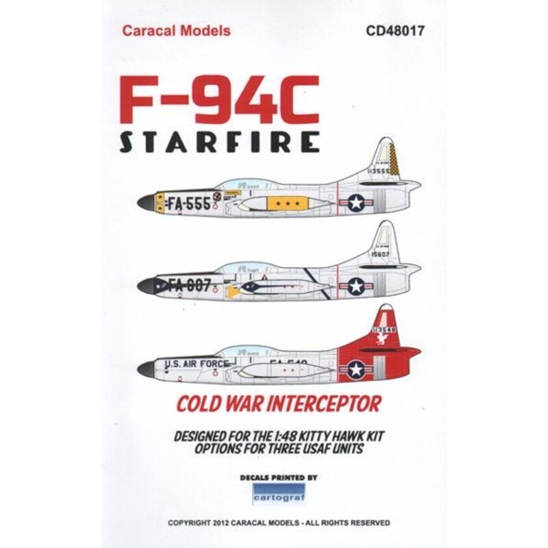 Lockheed F-94C Starfire Multiple marking options for the new F-94C kit from (designed to be used with Kitty Hawk kits) .