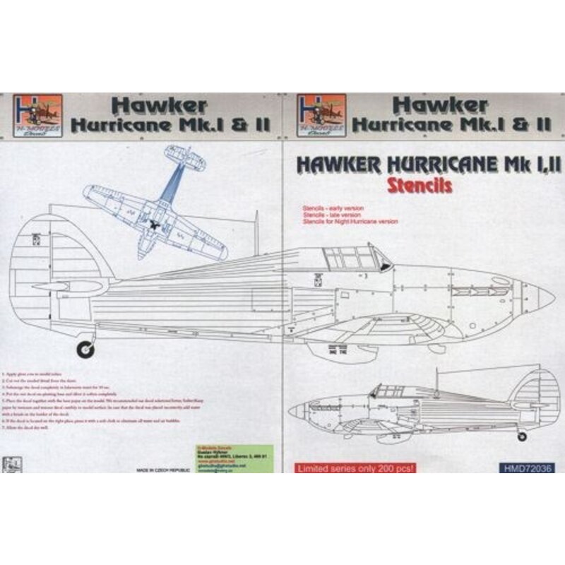 Hawker Hurricane Mk.I / Mk.II stencils 1/72 - H-D72036 Model Decals