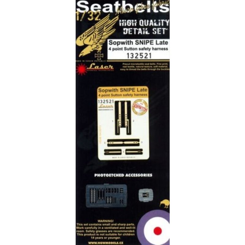 Sopwith Snipe (Late version) seat belts (laser) (designed to be used with Wingnut Wings kits)