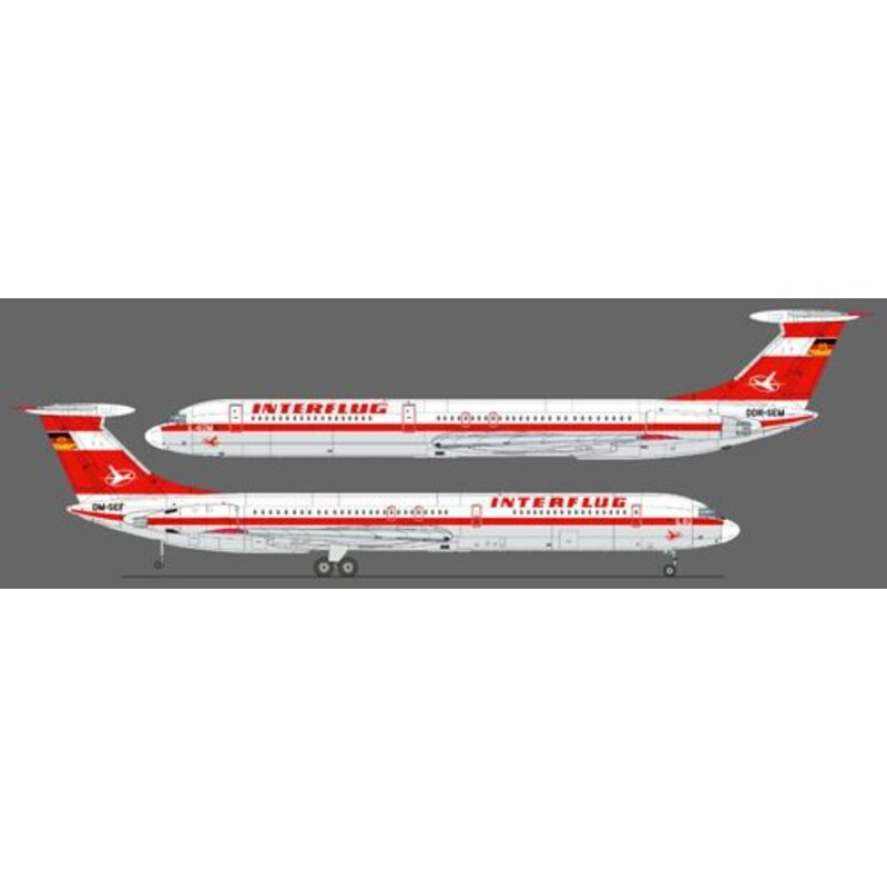 Herdrukt! LU / AGI IL-62 klassieke Interflug kleuren gedrukt door Cartograf voor Zvezda kit