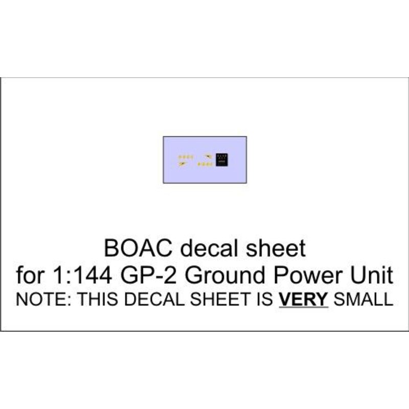 BOAC decal vel voor 1: 144 GP-2 Ground Power Unit. Voor meer informatie over dit product, op de link klik om naar de vliegtuigen