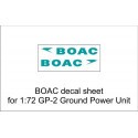 BOAC decal vel voor 1:72 GP-2 Ground Power Unit. Voor meer informatie over dit product, op de link klik om naar de vliegtuigen i