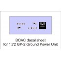 BOAC decal vel voor 1:72 GP-2 Ground Power Unit. Voor meer informatie over dit product, op de link klik om naar de vliegtuigen i