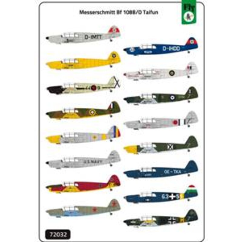 Messerschmitt Bf 108B / D Taifun DUBBELE KIT met (16 regelingen waaronder RAF, Luftwaffe, US Navy, Rusland, Hongarije, Tsjechisc