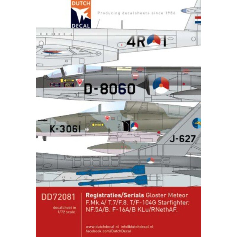 Registrations/serials Gloster Meteor, Lockheed Starfighter, Northrop NF-5, F-16