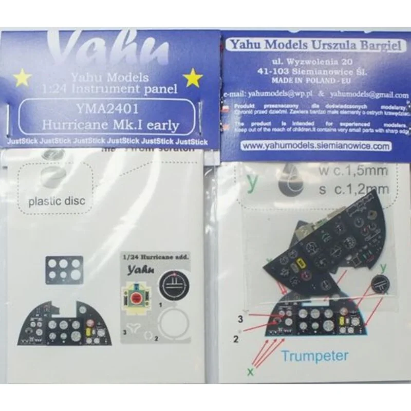 Hawker Hurricane Mk.I Photoetched instrument panels. Coloured. Ready to fit in a model (JustStick) (designed to be used with Air