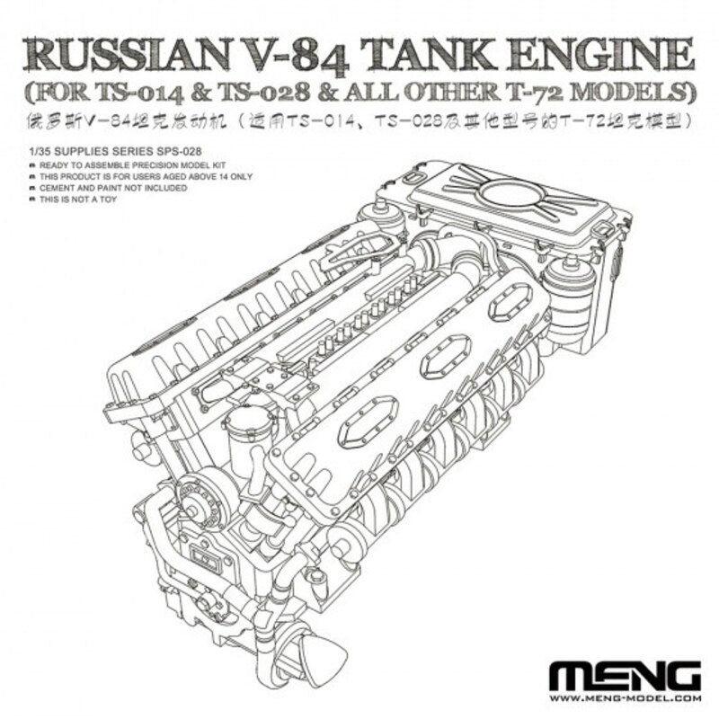 Russische V-84 motor (voor MMT-014 Russische T-90A & MMT-028 Russische T-72B3) (ontworpen voor gebruik met Meng-Model kits)